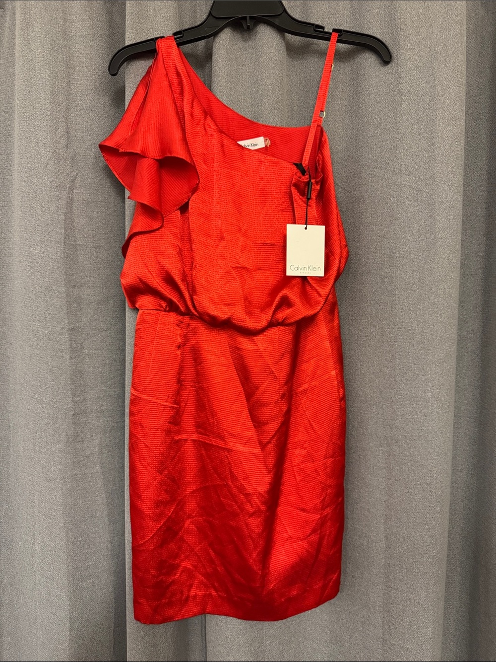 Calvin Klein Red One-Shoulder Ruffle Cocktail Dress